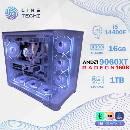 تجميعة بيضاء اقساط كرت AMD RX 9060XT 16G مع معالج i5-14400F