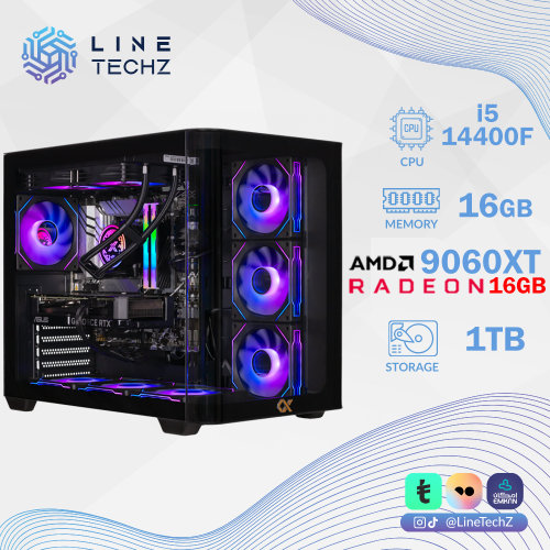 تجميعة سوداء كاش كرت AMD RX 9060XT 16G مع معالج i5-14400F