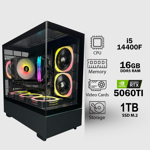 تجميعة متوسطة بكرت كاش شاشة RTX 5060Ti معالج i5-14400F